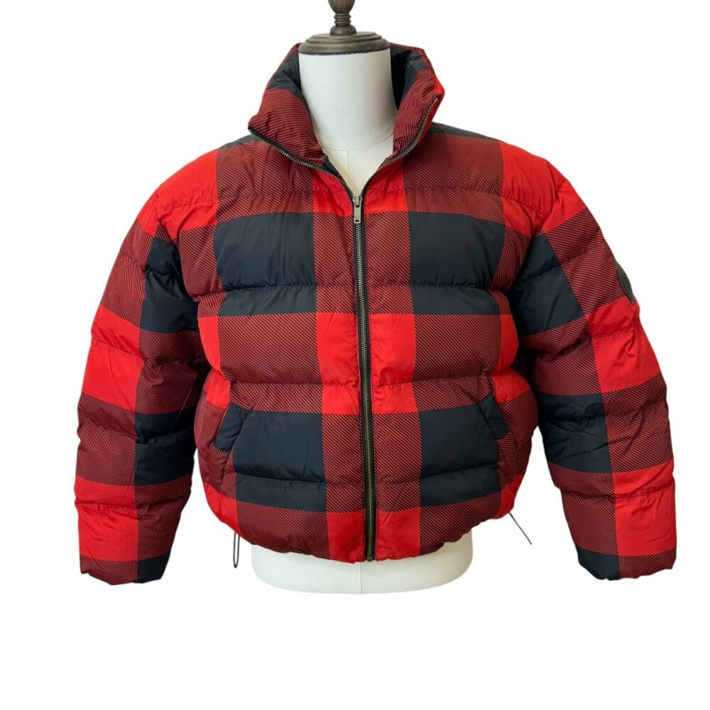 K-116 Woolrich Medium Red/Black Checkered Puffer Jacket Full-Zip Winter Coat